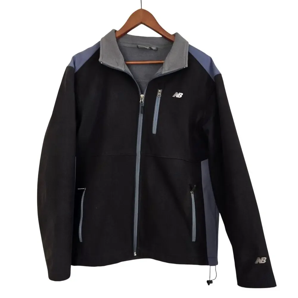 New Balance Weather Resistant Soft‑Shell Jacket Black & Gray Fleece‑Lined Size M